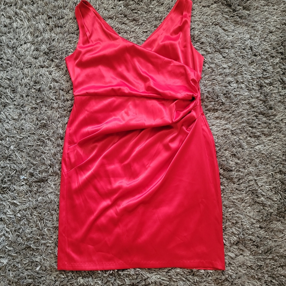 Women Red Satin Dress